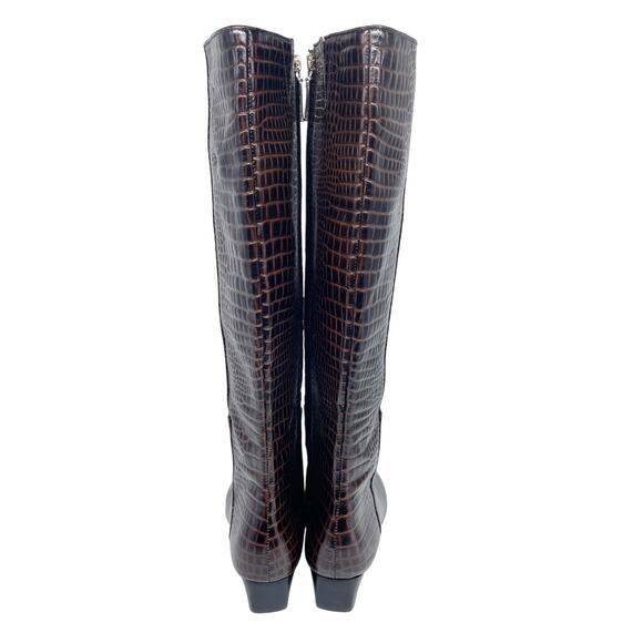 Frances Valentine Mackie Knee High Boot Brown Croc Embossed Leather Size 8.5 B - Picture 4 of 14